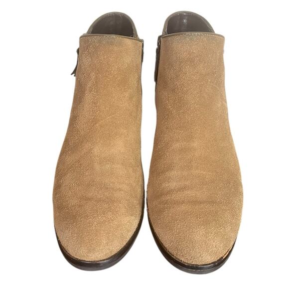 COLE HAAN Flat Boots Ankle Beige‎ Suede Nubuck Double Zip Womens Size 8.5 - Picture 1 of 8
